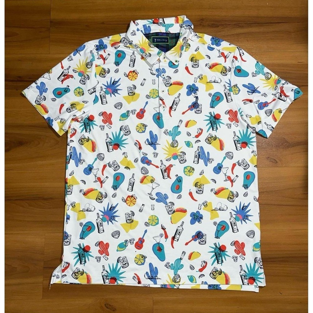 Mens William Murray TNT Liquor Guitar Taco Lemon Golf Polo Prep Shirt